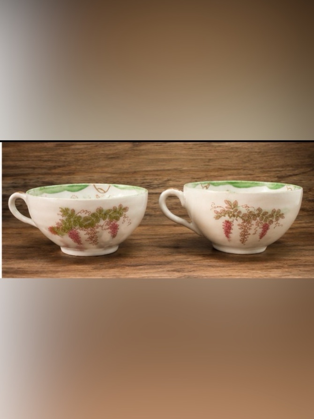 Vintage Japanese Hand PaintedWhite Porcelain Teacup Set